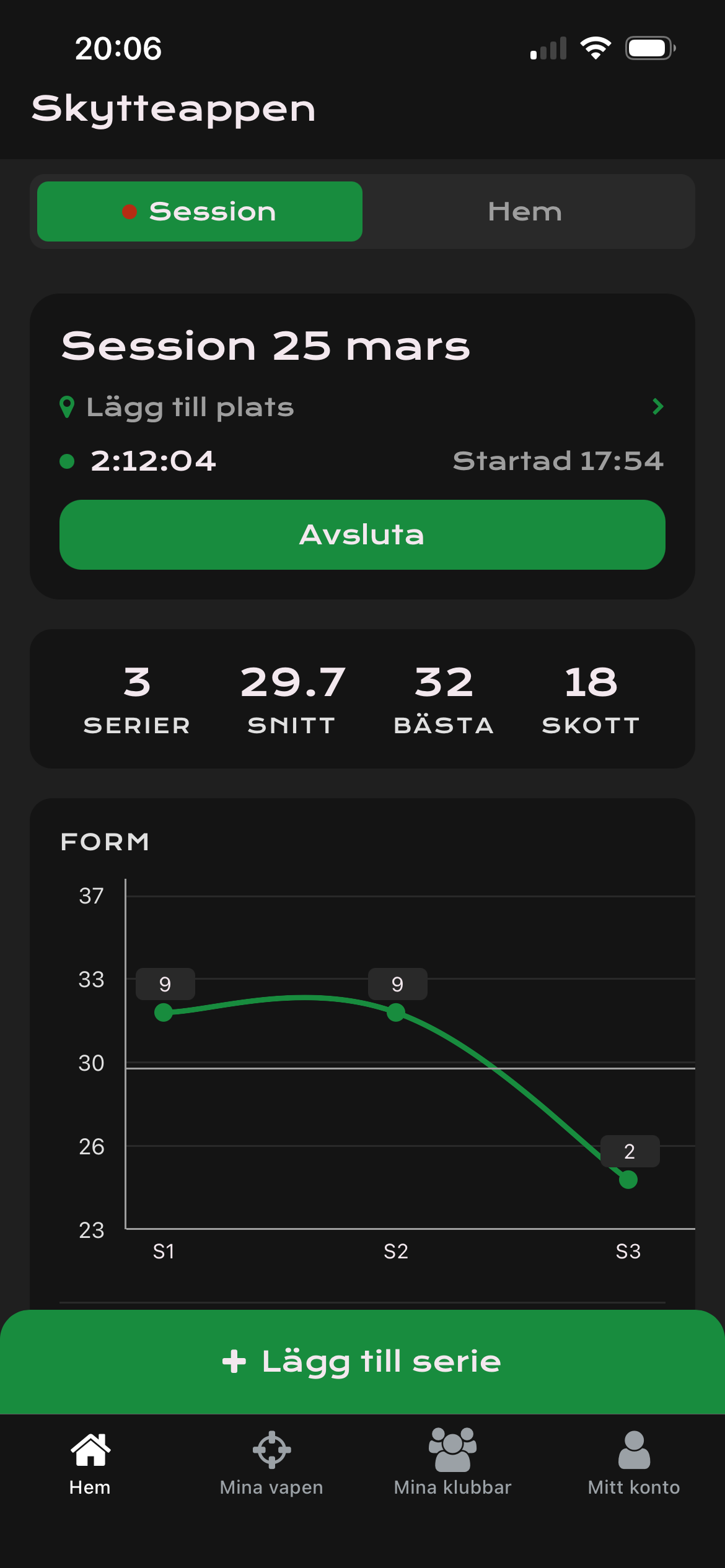 Skärmbild från Skytteappen