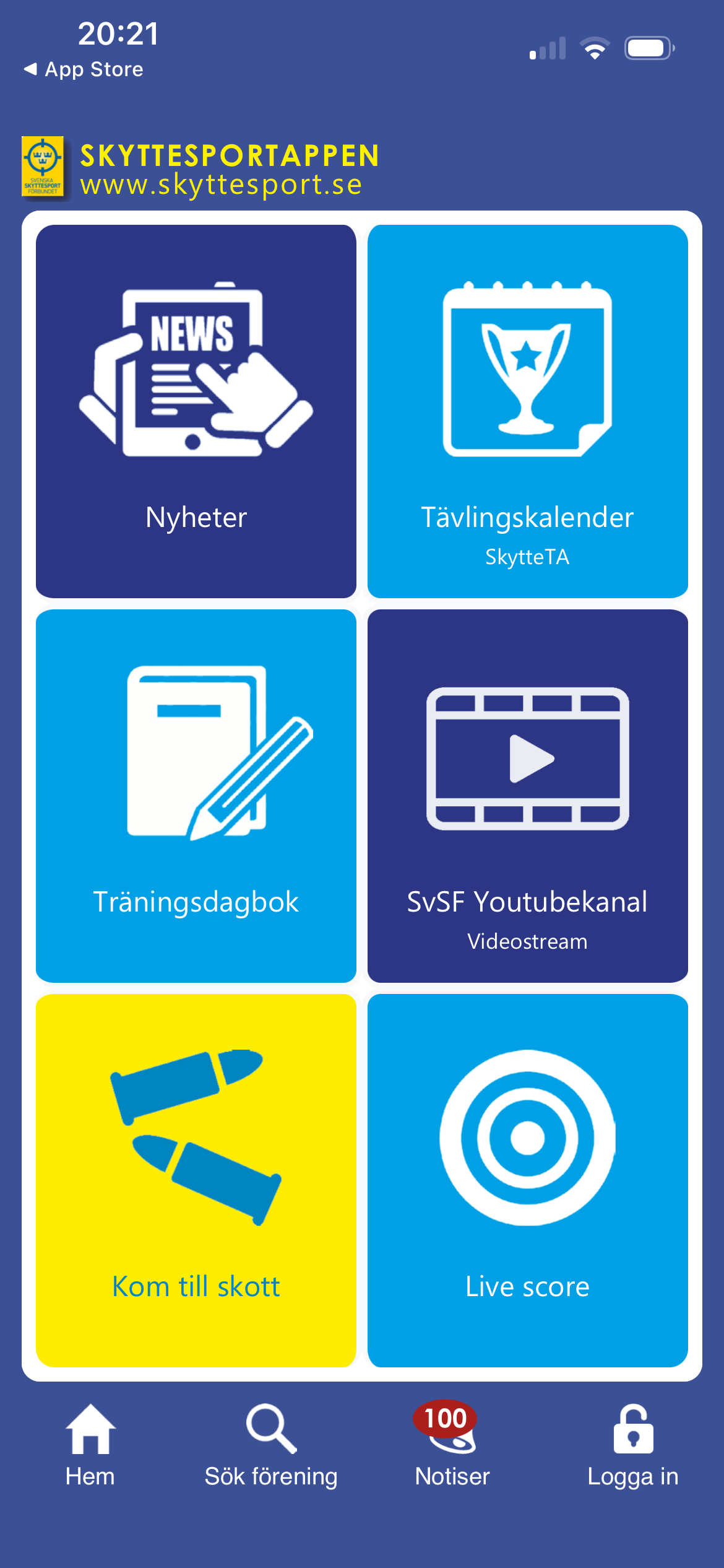 Skärmbild från Skyttesportappen