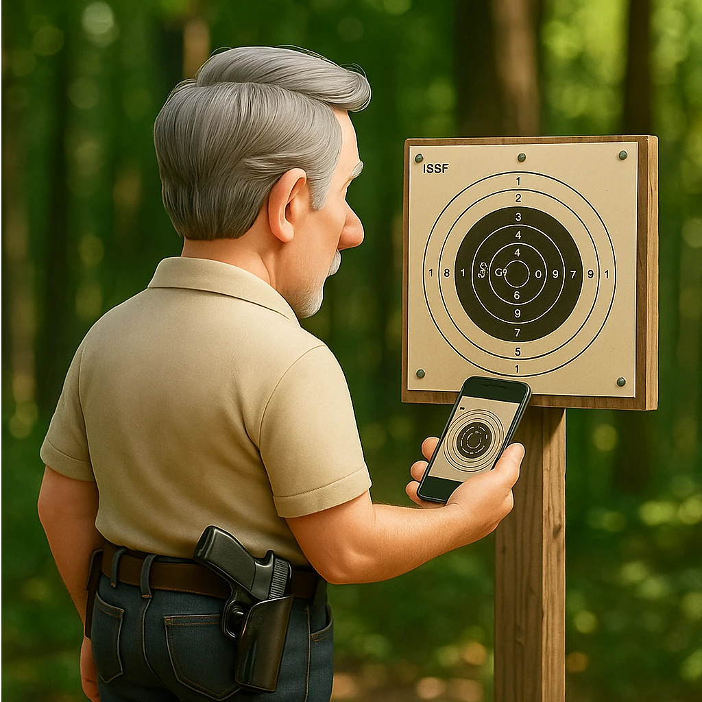 Shooter reviewing precision target hits on a digital screen